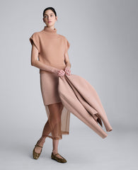 Sleeveless Mockneck Sweater with Shoulder Pads Pale Chestnut