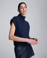 Sleeveless Mockneck Sweater with Shoulder Pads Dark Navy