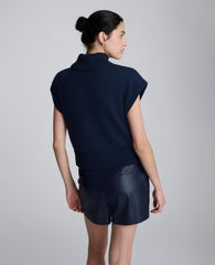 Sleeveless Mockneck Sweater with Shoulder Pads Dark Navy