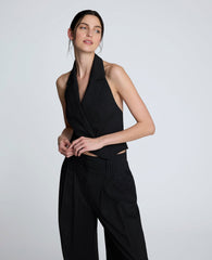 Pinstripe Halter Vest Black/Oyster