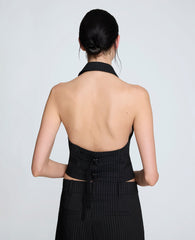 Pinstripe Halter Vest Black/Oyster