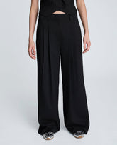 Pinstripe Pleat Front Wide Leg Pant Black/Oyster