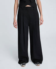 Pinstripe Pleat Front Wide Leg Pant Black/Oyster