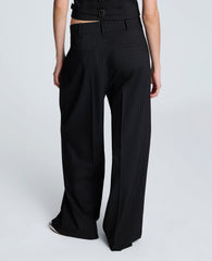 Pinstripe Pleat Front Wide Leg Pant Black/Oyster