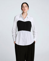Poplin Long Sleeve Shirt with Bustier Pure White