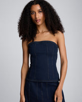 Denim Bustier Top with Smocking Midnight Rinse Wash