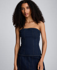 Denim Bustier Top with Smocking Midnight Rinse Wash