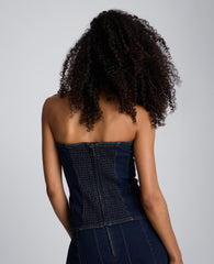 Denim Bustier Top with Smocking Midnight Rinse Wash
