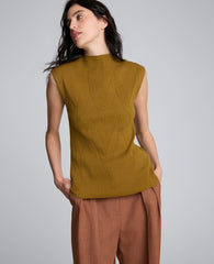 Large Chevron Stitch Sleeveless Mock Neck Sweater Dk Moss