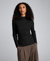 Mock Neck Long Sleeve Rib Chevron Sweater Black