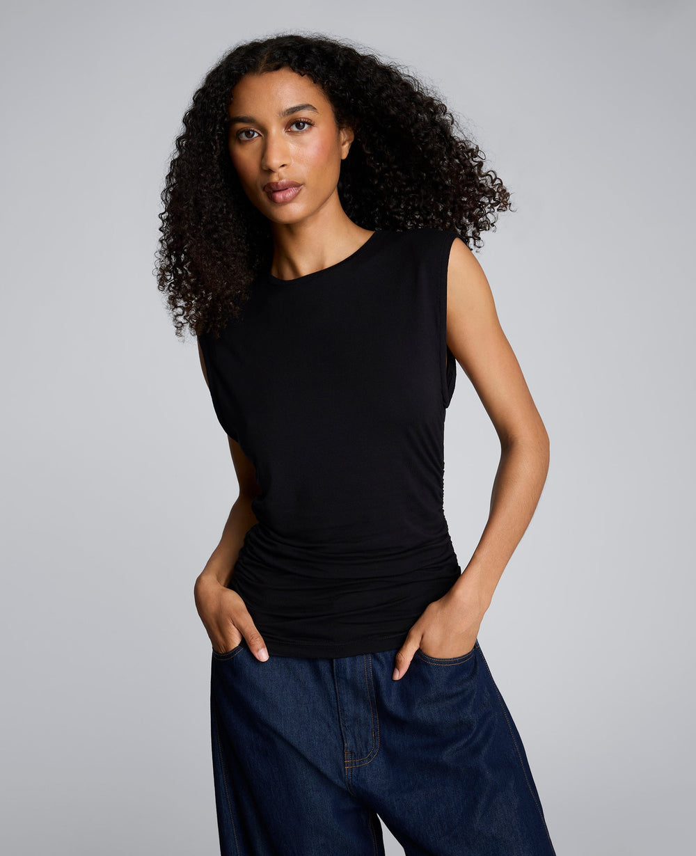 Sleeveless Side Ruched Knit Tee Sable Brown