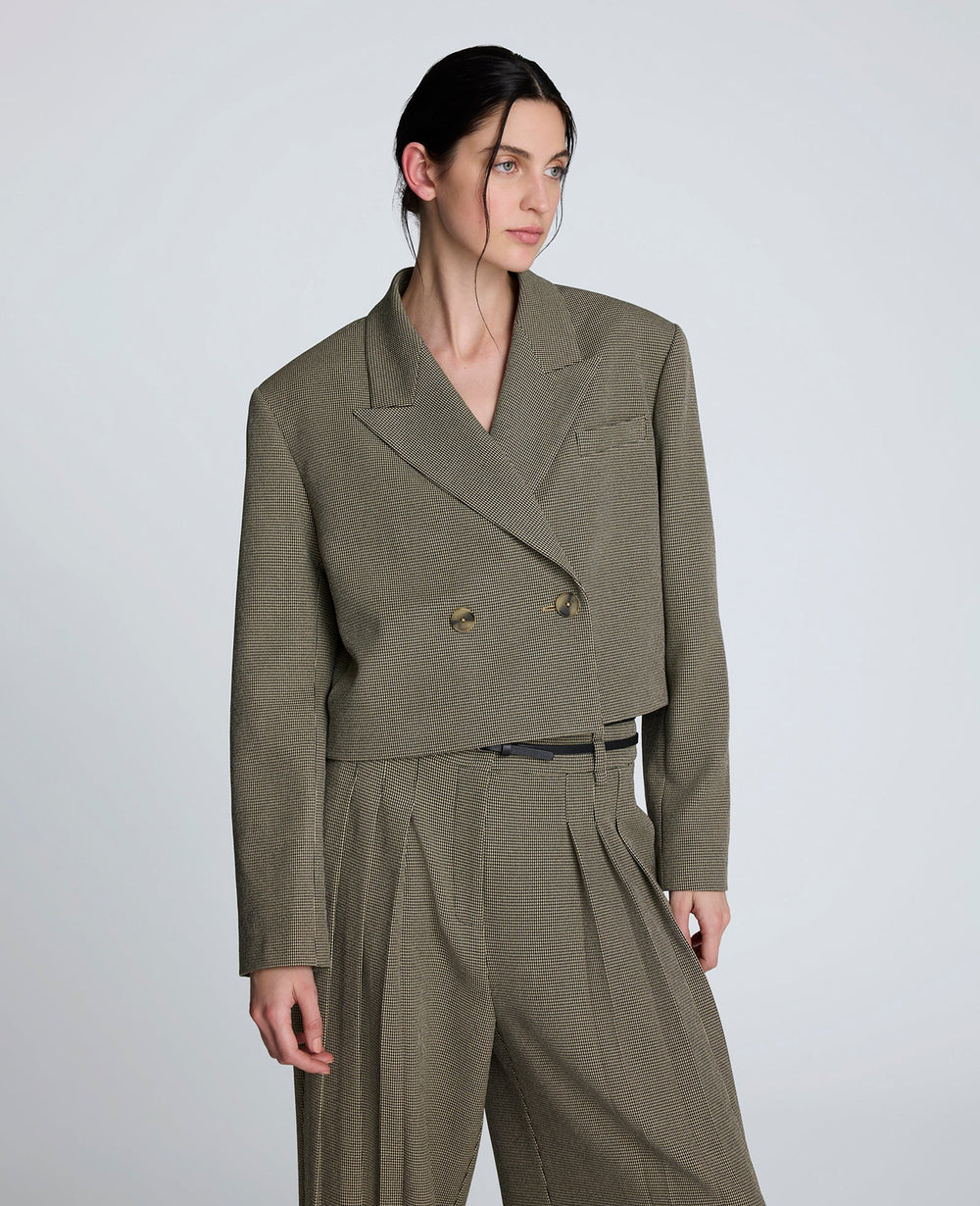 Houndstooth Cropped Double Breasted Jacket Black/Almond Milk