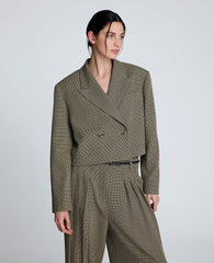 Houndstooth Cropped Double Breasted Jacket Black/Almond Milk