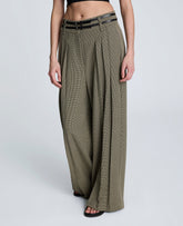 Houndstooth Wide Leg Double Belted Pant Black/Almond Milk