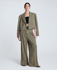 Houndstooth Wide Leg Double Belted Pant Black/Almond Milk