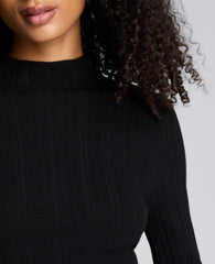 Long Sleeve Ribbed Mock Neck Sweater Black