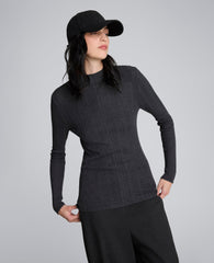 Long Sleeve Ribbed Mock Neck Sweater Med Heather Grey