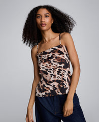 Animal Print Satin Foldover Spaghetti Strap Cami Black Multi