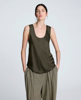 Satin Scoop Neck Tank Pewter Green