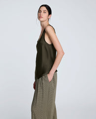 Satin Scoop Neck Tank Pewter Green