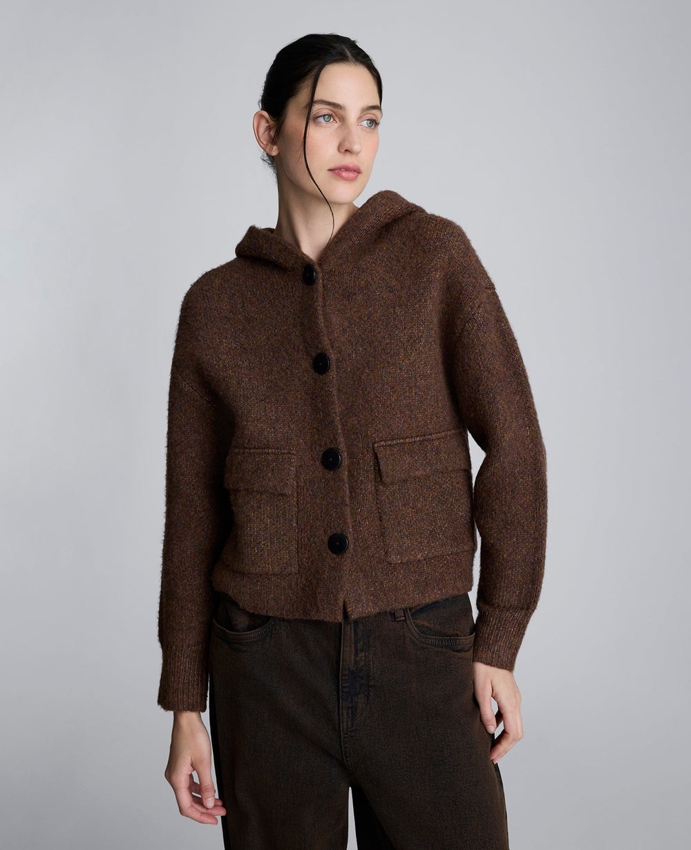 Oversized Hooded Cardigan Marsh Brown