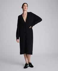 Long Button Front Cardigan Duster Black
