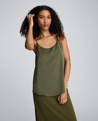 Scoop Neck Satin Cami Olive Green