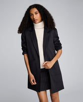 Pinstripe Patch Pocket Open Front Jacket Black/Olive Green