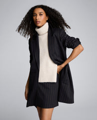 Pinstripe Patch Pocket Open Front Jacket Black/Olive Green
