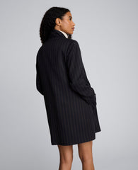 Pinstripe Patch Pocket Open Front Jacket Black/Olive Green