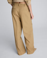 Pinstripe High Rise Fly Front Double Pleat Wide Leg Pant Amber Melange/White