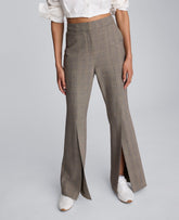 Plaid High Rise Split Front Flare Leg Pant Black Multi