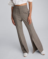 Plaid High Rise Split Front Flare Leg Pant Black Multi