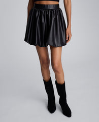 Faux Leather Pull On Bubble Mini Skirt Black