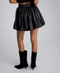 Faux Leather Pull On Bubble Mini Skirt Black