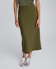 Brushed Scuba Pull On Midi Skirt Olive Green