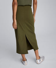 Brushed Scuba Pull On Midi Skirt Olive Green