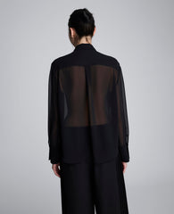 Chiffon Pleated Long Sleeve Blouse Black