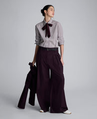 Boyfriend Button Down Shirt With Tie Dk Aubergine/ Pure Wt