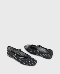 Jasper Mesh Micro Stud Ballet Flat Black Mesh