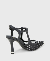 Romi Mesh Micro Stud Ankle Slingback Heel Black Stud Mesh