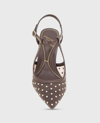 Romi Mesh Micro Stud Ankle Slingback Heel Brown Mesh