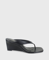 Susannah Leather Thong Wedge Sandal Black Leather