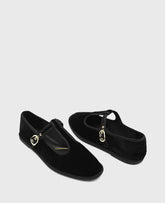 Verona Velvet T-Strap Mary Jane Flat Black Velvet