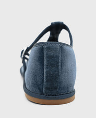 Verona Velvet T-Strap Mary Jane Flat Blue Velvet
