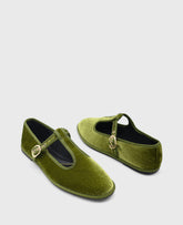 Verona Velvet T-Strap Mary Jane Flat Loden Velvet