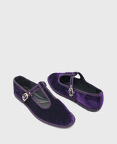 Verona Velvet T-Strap Mary Jane Flat Plum Velvet
