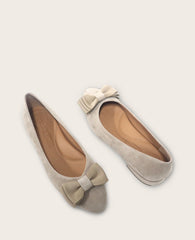 GENTLE SOULS - Atlas Suede Bow Flat Mushroom