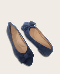 GENTLE SOULS - Atlas Suede Bow Flat Navy Suede