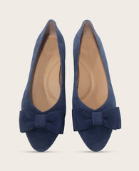 GENTLE SOULS - Atlas Suede Bow Flat Navy Suede